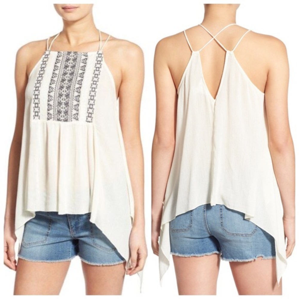 Sun & Shadow Embroidered Strappy Flowy Gauze Tank